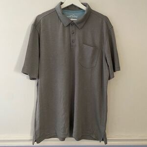Eddie Bauer Polo Shirt Gray Pocket Casual Solid Classic Soft Polyester Collar
